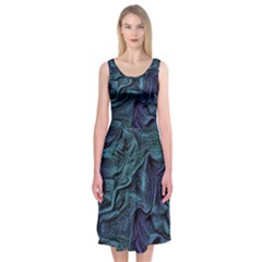 Abstract Blue Wave Texture Patten Midi Sleeveless Dress by Bangk1t