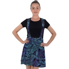 Abstract Blue Wave Texture Patten Velvet Suspender Skater Skirt by Bangk1t