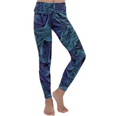 Abstract Blue Wave Texture Patten Kids  Lightweight Velour Classic Yoga Leggings by Bangk1t