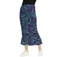 Abstract Blue Wave Texture Patten Maxi Fishtail Chiffon Skirt by Bangk1t