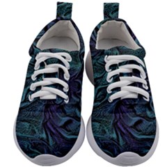 Abstract Blue Wave Texture Patten Kids Athletic Shoes by Bangk1t