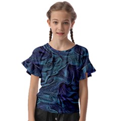 Abstract Blue Wave Texture Patten Kids  Cut Out Flutter Sleeves by Bangk1t