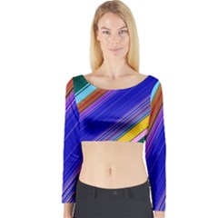 Color Lines Slanting Green Blue Long Sleeve Crop Top by Bangk1t