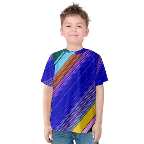 Color Lines Slanting Green Blue Kids  Cotton Tee by Bangk1t