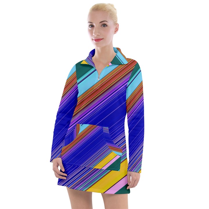 Color Lines Slanting Green Blue Women s Long Sleeve Casual Dress