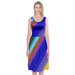 Color Lines Slanting Green Blue Midi Sleeveless Dress by Bangk1t