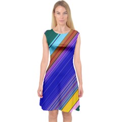 Color Lines Slanting Green Blue Capsleeve Midi Dress by Bangk1t