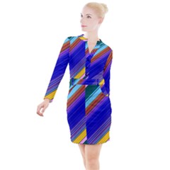 Color Lines Slanting Green Blue Button Long Sleeve Dress by Bangk1t