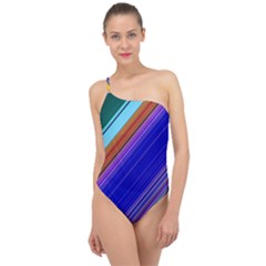 Color Lines Slanting Green Blue Classic One Shoulder Swimsuit by Bangk1t