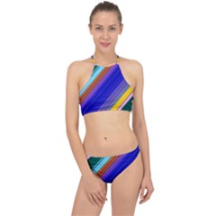 Color Lines Slanting Green Blue Racer Front Bikini Set by Bangk1t