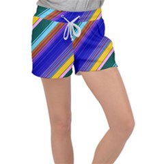 Color Lines Slanting Green Blue Women s Velour Lounge Shorts by Bangk1t