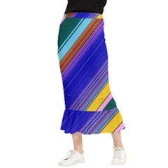 Color Lines Slanting Green Blue Maxi Fishtail Chiffon Skirt by Bangk1t