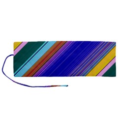 Color Lines Slanting Green Blue Roll Up Canvas Pencil Holder (m) by Bangk1t