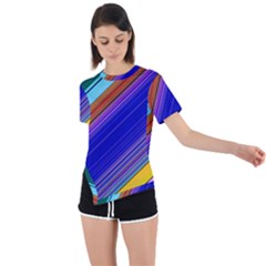 Color Lines Slanting Green Blue Asymmetrical Short Sleeve Sports Tee by Bangk1t