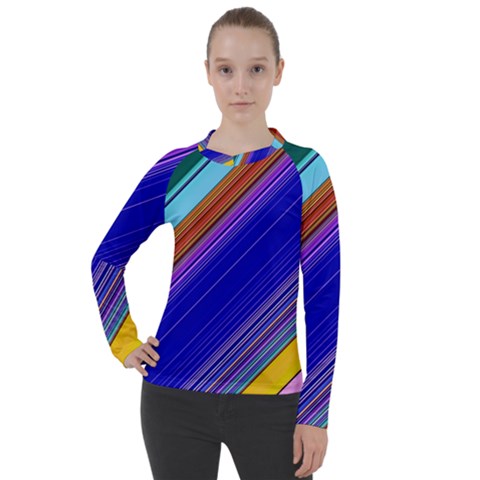 Color Lines Slanting Green Blue Women s Pique Long Sleeve Tee by Bangk1t