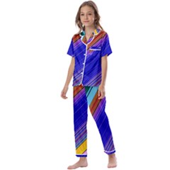 Color Lines Slanting Green Blue Kids  Satin Short Sleeve Pajamas Set by Bangk1t