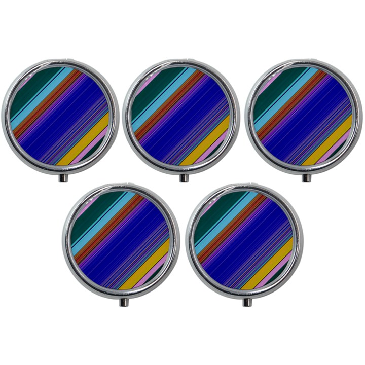 Color Lines Slanting Green Blue Mini Round Pill Box (Pack of 5)