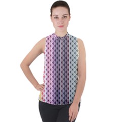 Triangle Stripes Texture Pattern Mock Neck Chiffon Sleeveless Top by Bangk1t