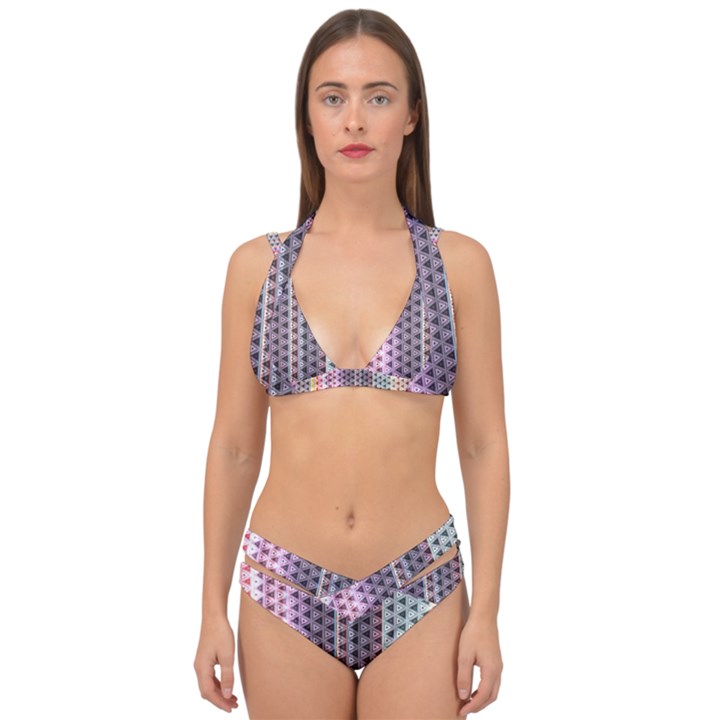 Triangle Stripes Texture Pattern Double Strap Halter Bikini Set