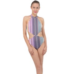 Triangle Stripes Texture Pattern Halter Side Cut Swimsuit by Bangk1t