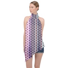 Triangle Stripes Texture Pattern Halter Asymmetric Satin Top by Bangk1t