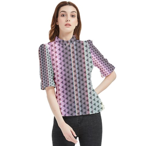 Triangle Stripes Texture Pattern Frill Neck Blouse by Bangk1t