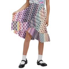 Triangle Stripes Texture Pattern Kids  Ruffle Flared Wrap Midi Skirt