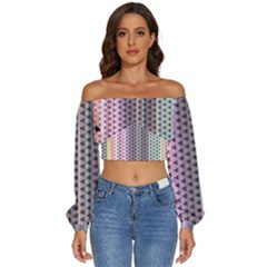 Triangle Stripes Texture Pattern Long Sleeve Crinkled Weave Crop Top by Bangk1t