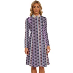 Triangle Stripes Texture Pattern Long Sleeve Shirt Collar A-line Dress