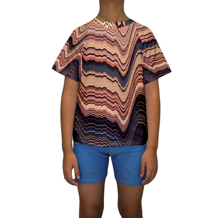 Jagged Pink Amplitude Waves Kids  Short Sleeve Swimwear