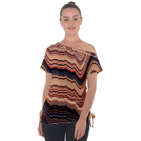 Jagged Pink Amplitude Waves Off Shoulder Tie-up Tee by Bangk1t