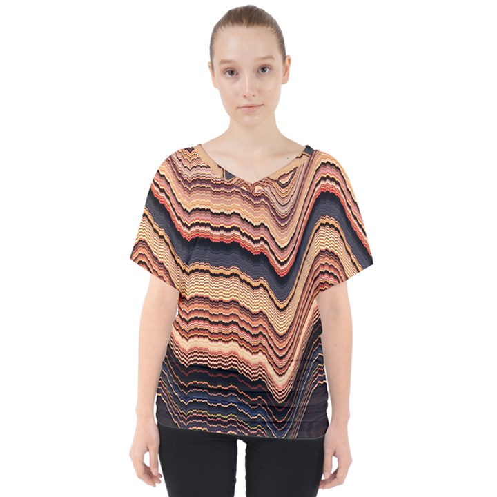 Jagged Pink Amplitude Waves V-Neck Dolman Drape Top