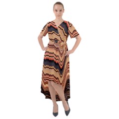 Jagged Pink Amplitude Waves Front Wrap High Low Dress