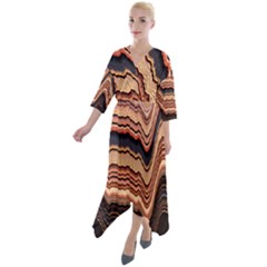 Jagged Pink Amplitude Waves Quarter Sleeve Wrap Front Maxi Dress by Bangk1t