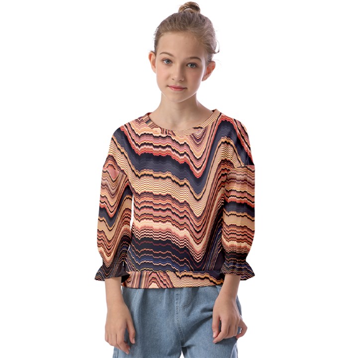 Jagged Pink Amplitude Waves Kids  Cuff Sleeve Top