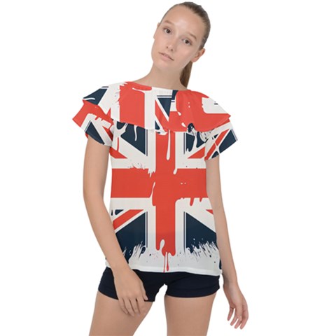 Union Jack England Uk United Kingdom London Ruffle Collar Chiffon Blouse by Bangk1t