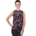 Harmonious Chaos Vibrant Abstract Design Mock Neck Chiffon Sleeveless Top View1