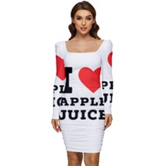 I Love Apple Juice Women Long Sleeve Ruched Stretch Jersey Dress by ilovewhateva