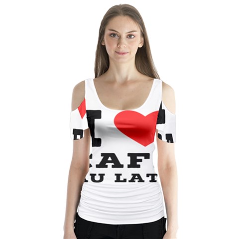 I Love Cafe Au Late Butterfly Sleeve Cutout Tee  by ilovewhateva