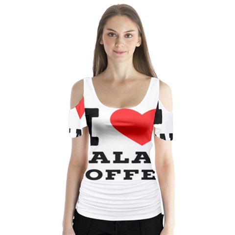 I Love Galao Coffee Butterfly Sleeve Cutout Tee  by ilovewhateva