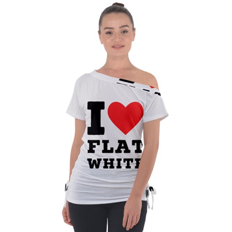 I Love Flat White Off Shoulder Tie-up Tee by ilovewhateva