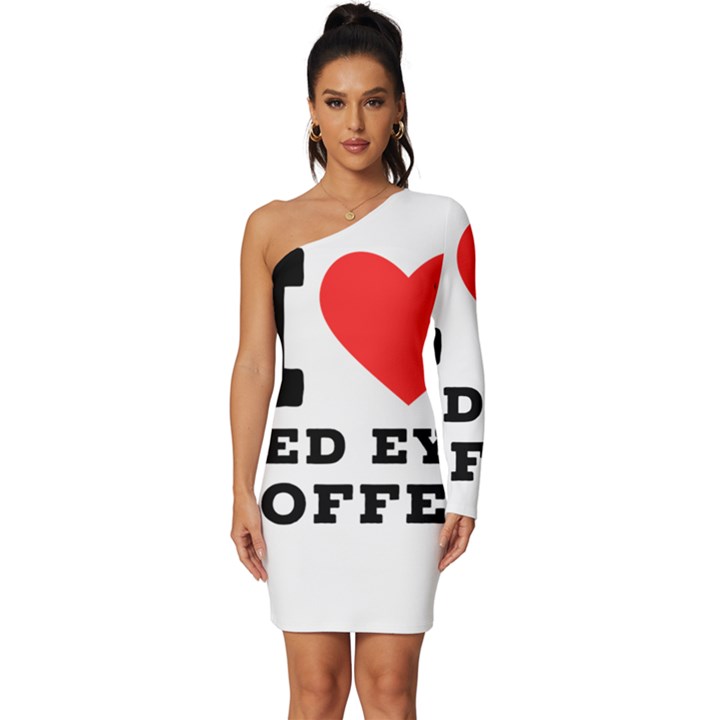 I love red eye coffee Long Sleeve One Shoulder Mini Dress