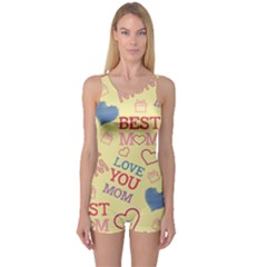 Love Mom Happy Mothers Day I Love Mom Graphic Pattern One Piece Boyleg Swimsuit by Ravend