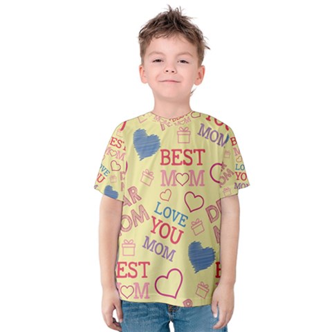 Love Mom Happy Mothers Day I Love Mom Graphic Pattern Kids  Cotton Tee by Ravend