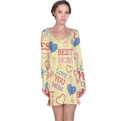 Love Mom Happy Mothers Day I Love Mom Graphic Pattern Long Sleeve Nightdress by Ravend