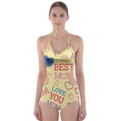 Love Mom Happy Mothers Day I Love Mom Graphic Pattern Cut-out One Piece Swimsuit by Ravend