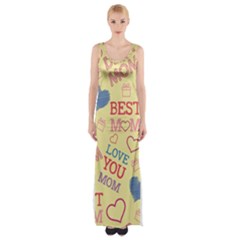 Love Mom Happy Mothers Day I Love Mom Graphic Pattern Thigh Split Maxi Dress by Ravend