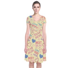 Love Mom Happy Mothers Day I Love Mom Graphic Pattern Short Sleeve Front Wrap Dress by Ravend