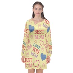 Love Mom Happy Mothers Day I Love Mom Graphic Pattern Long Sleeve Chiffon Shift Dress  by Ravend