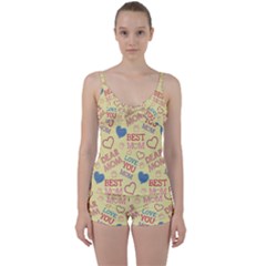 Love Mom Happy Mothers Day I Love Mom Graphic Pattern Tie Front Two Piece Tankini